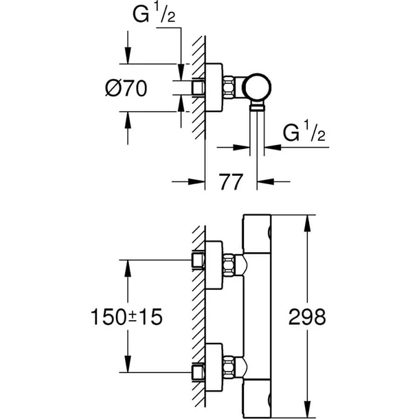 Grohe thermostatische douchemengkraan 150mm met S-koppelingen en rozetten - HBS48 - Hbs00048 1 - HBS00048